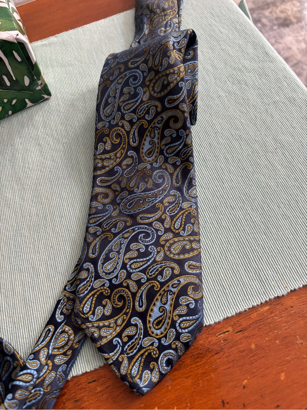 Ted Baker Navy Silk Paisley Tie with Gold and Light Blue Accents